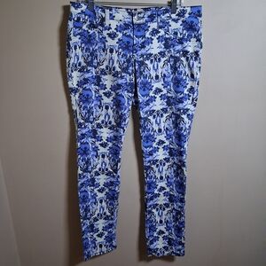Hybrid & Company Blue & White Floral Pants Jeans; Size 15
